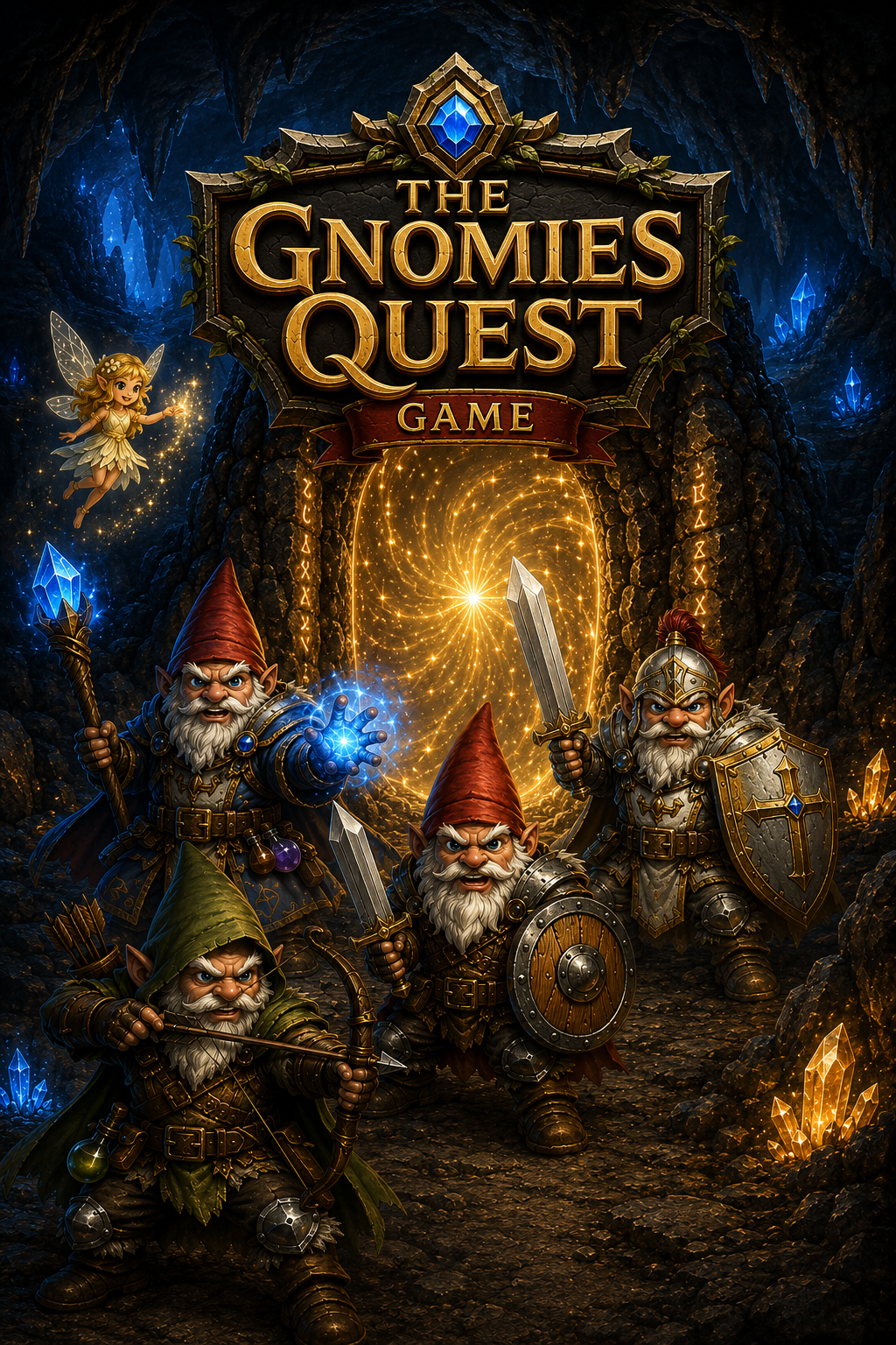The Gnomies Quest cavern key art with gnome heroes